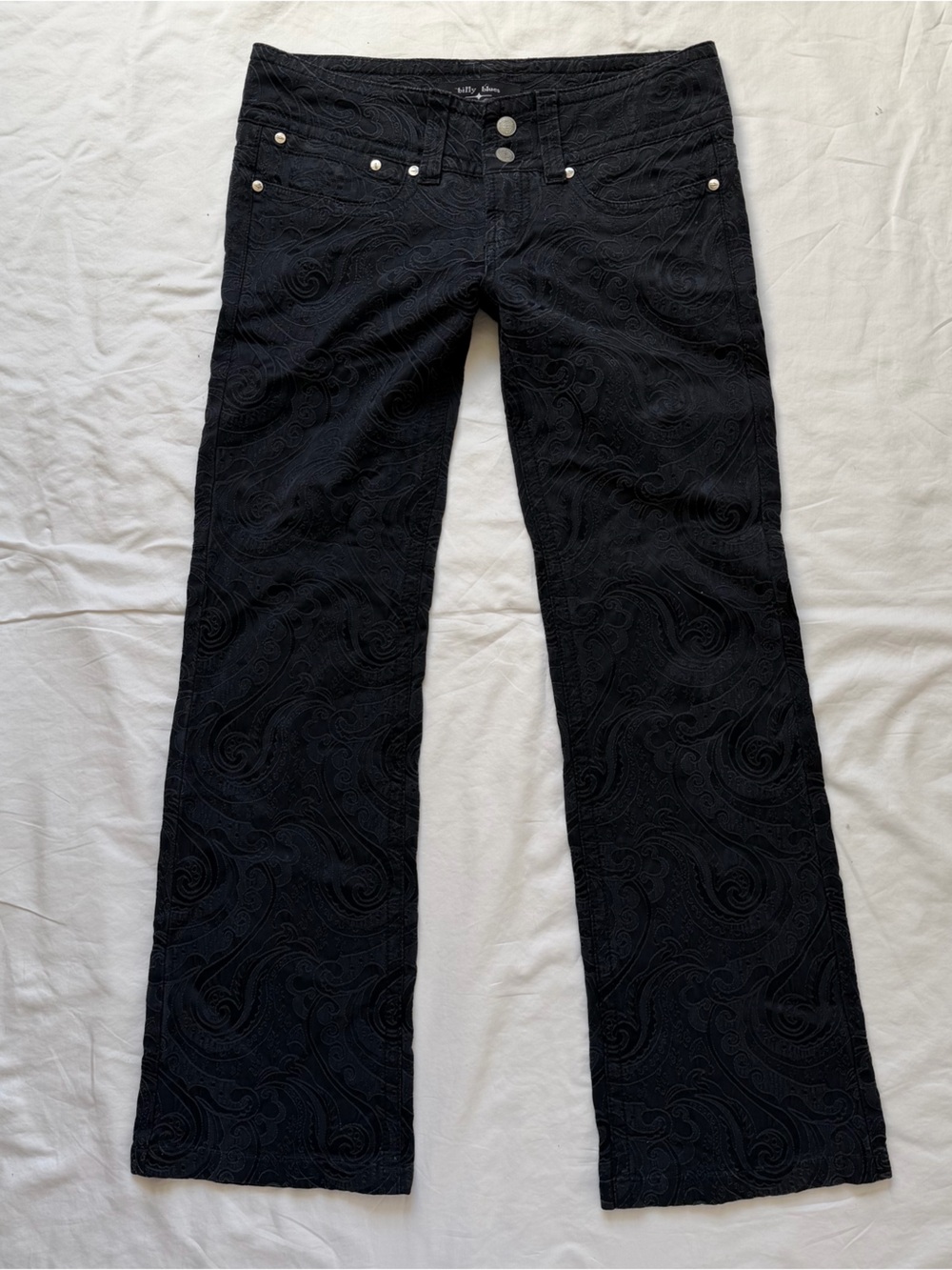 Billy Blues Y2K Black Paisley Low Rise Flare Jeans Whimsygoth